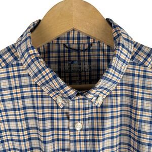 Vineyard Vines Button Down Shirt Mens L Plaid On The Go Performance Orange Blue